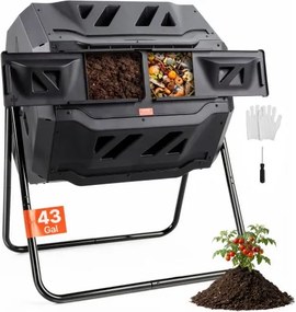 VEVOR Tumbling Composter Bin Composter Tumbler 162,7 L, Drum Composter Draaibare Tumbling Composter met dubbele kamer 735 x 625 x 955 mm, 50 kg Dragende tuincompostcontainer inclusief handschoenen