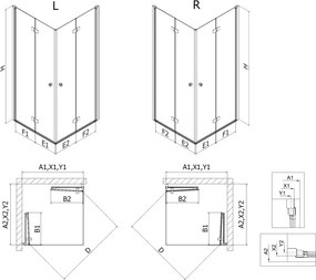 Mexen Mist-F Duo opvouwbare douchecabine 90 x 90 cm, transparant, goud geborsteld - 8A6-090L-090P-55-00