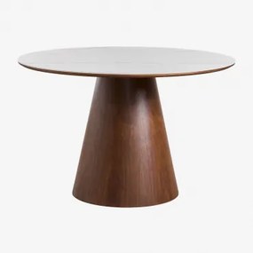 Aura Ronde Houten Eettafel Keramiek & Ø120 Cm & Walnootfineer - Sklum