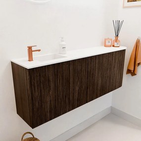 Mondiaz Joya 110cm toiletmeubel ronding rechts walnut met wastafel faye links 1 kraangat talc