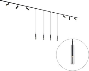 Modern railsysteem zwart met 6 spots en 4 hanglampen 1-fase - Slimline Uzzy Loyce