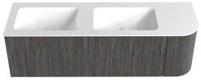 Mondiaz Kurve 145cm badmeubel ronding rechts shadow met 1 lade en deur en wastafel cloud dubbel/links zonder kraangat