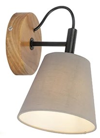 Stoffen Landelijke wandlamp hout met grijs - Cupy Landelijk E14 rond Binnenverlichting Lamp