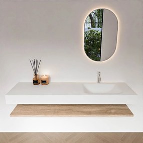 Zaro Alan badmeubel 160cm met planchet washed oak en vrijhangende wastafel cloud rechts 1 kraangat talc