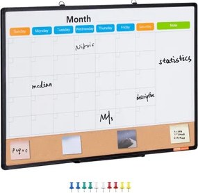 VEVOR 36" x 24" Maandelijkse Kalender Whiteboard en Prikbord Combo met Aluminium Frame - 2-in-1 Magnetisch Droog Uitwisbaar Prikbord voor Wandmontage - Ideaal voor School, Thuis, Kantoor