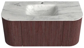 Mondiaz Kurve-dlux 100cm badmeubel ronding links/rechts ruby met 1 lade en 2 deuren en wastafel grunne midden 1 kraangat opalo