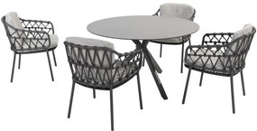 Calpi Locarno dining tuinset 130 cm rond 5 delig HPL Antraciet 4 Seasons Outdoor