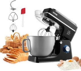VEVOR Standmixer Deegblender 1400W 7,84L met Kantelbare Kop RVS Kom Deeghaak Garde Schraper Huishoudelijke Keukenmachine voor Bakken en Mixen Zwart