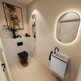 MONDIAZ TURE-DLUX 40cm toiletmeubel Plata. EDEN wastafel Opalo positie rechts. Met 1 kraangat. TUREDX40PLAR1OPA