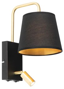 Moderne wandlamp zwart en goud met leeslamp - Renier