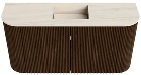 Mondiaz Joya DLux 85cm toiletmeubel ronding links/rechts walnut met wastafel faye midden zonder kraangat meli