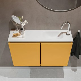 Mondiaz Ture 80cm toiletmeubel ocher met wastafel talc rechts 1 kraangat