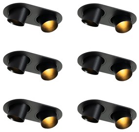 Set van 6 inbouwspots zwart GU10 35mm kantelbaar 2-lichts - Installa Binnenverlichting Lamp