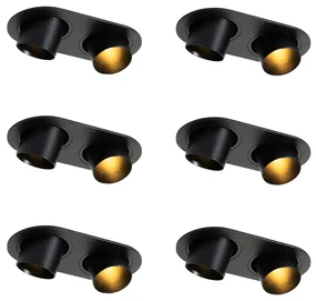 Set van 6 inbouwspots zwart GU10 35mm kantelbaar 2-lichts - Installa Binnenverlichting Lamp