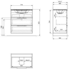 Sapho Cirasa badmeubel 70cm met 3 lades eiken met witte wastafel