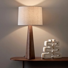 Lamp in notenhoutkleurig eikenhout en linnen, Nestwood