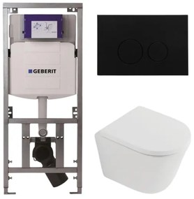 QeramiQ Dely Toiletset - 36.3x51.7cm - diepspoel - rimless - Geberit UP320 inbouwreservoir - softclose toilet zitting 35 mm - kunststof mat zwarte bedieningsplaat - ronde knoppen - mat wit SW1026254/SW1000767/0701131/SW706188