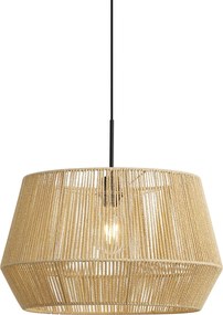 Hanglamp zwart met beige papieren touw kap 50/50/30 - Combi 1