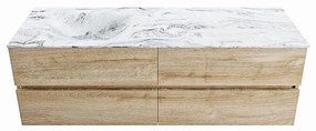 Mondiaz Vica DLux badmeubel 150cm washed oak 4 lades met wastafel glace links 1 kraangat