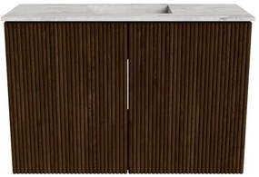 Mondiaz Joya DLux 60cm toiletmeubel walnut met wastafel faye midden zonder kraangat glace