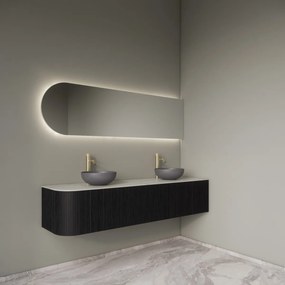 Gliss Design Alluro badmeubel ribbelfront met ronding links 180cm black en wit marmer toppaneel