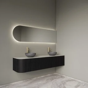 Gliss Design Alluro badmeubel ribbelfront met ronding links 180cm black en wit marmer toppaneel