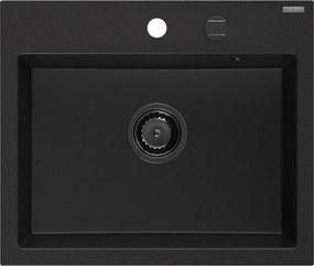Mexen Oscar granieten spoelbak 1-bak 580 x 490 mm, zwart, zwarte sifon - 6519581000-77-B