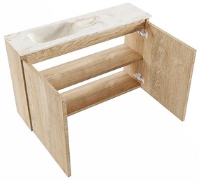 Mondiaz Ture DLux toiletmeubel 80cm washed oak met wastafel lava links met kraangat