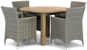 Tuinset Ronde Tuintafel 120 cm Wicker Grijs 4 personen Garden Collections Dublin/Brighton