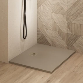 Saniclear Lino douchebak 100x100cm met stone finish capppuccino