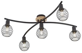 Design plafondSpot / Opbouwspot / Plafondspot zwart met hout 5-lichts - Winsten Industriele / Industrie / Industrial E14 Binnenverlichting Lamp