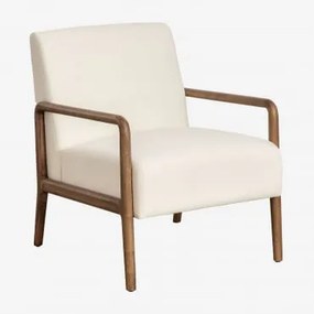 Rubberen Houten Fauteuil Maylene Stof Crème Beige - Sklum