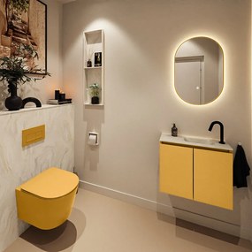 Mondiaz Ture DLux toiletmeubel 60cm ocher met wastafel ostra rechts met kraangat