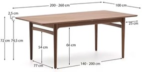 Kave Home Elan Walnoot Eettafel Uitschuifbaar Retro - 200 X 100cm.