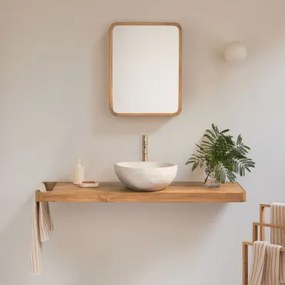 Conjunto Van Meubel 130x45 Cm Hangend In Teakhout Neill Teakhout & Onregelmatige In Wit Cement ↔︎40 Cm Fedro & - Sklum