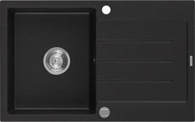 Mexen Bruno granieten spoelbak 1-komorige met afdruiprek 795 x 495 mm, zwart, chromen sifon - 6513791010-77