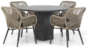 Tuinset Ronde Tuintafel 4 personen 120 cm Rope Taupe Lifestyle Garden Furniture Advance/Graniet