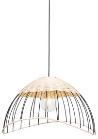 Oosterse hang en plafondlamp zwart met rotan - Treccia Pua
