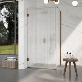 Fortifura Galeria Douchecabine - 100x120x200cm - scharnieren - deurgreep - stabilisatiestang - helder geribbeld - veiligheidsglas - Geborsteld koper PVD (Koper) SW1208822/SW1122565/SW876702/SW797953