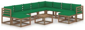 vidaXL 11-delige Loungeset met groene kussens