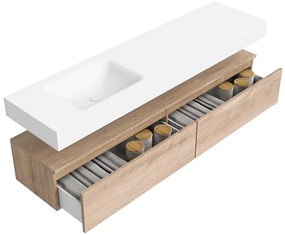 Zaro Alan badmeubel 180cm washed oak 2 lades met vrijhangende wastafel cloud links zonder kraangat talc