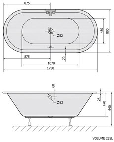 Polysan Viva ovaal inbouw ligbad 175x80x47cm wit