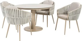 Taste by 4 Seasons Eva tuinset latte met Sarah tafel met geprint keramisch tafelblad Ø 120 cm SALE Tuinset beige weerbestendig