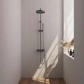 Brauer Stripe opbouw regendouche met 25cm hoofddouche en staafhanddouche gunmetal geborsteld PVD