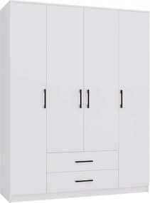 Kledingkast Mandeville 299, Wit, 205x160x52cm, 143.5 kg, Kledingkast deuren: Met scharnieren