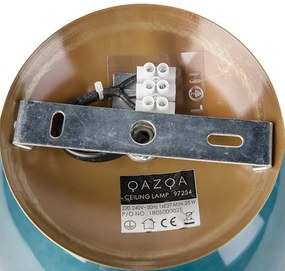 Art deco plafondlamp messing met oceaanblauw glas - Pallon