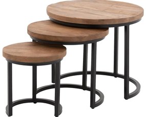 Goossens Salontafel Jelle rond, hout mango bruin, urban industrieel, 54 x 45 x 54 cm