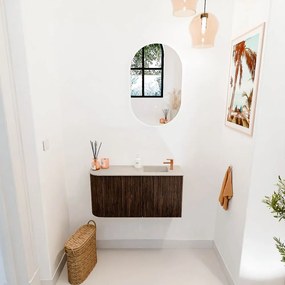 Mondiaz Joya DLux 80cm toiletmeubel ronding links walnut met wastafel faye rechts 1 kraangat opalo