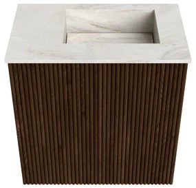 Mondiaz Joya DLux 40cm toiletmeubel walnut met wastafel faye rechts zonder kraangat ostra