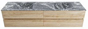 Mondiaz Vica DLux badmeubel 200cm washed oak 4 lades met wastafel lava dubbel 2 kraangaten